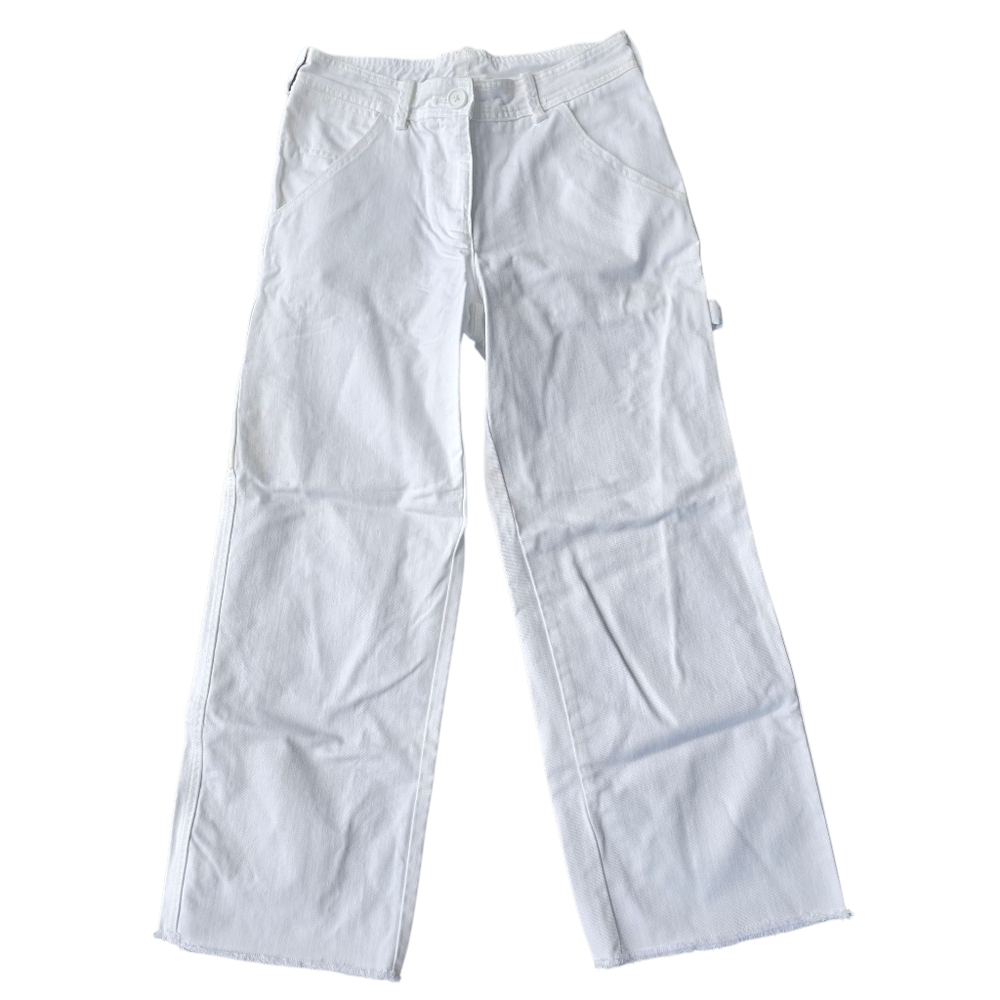 Free People White Wide Leg Painter Utility Jeans Frayed Hem 100% Cotton Size 0